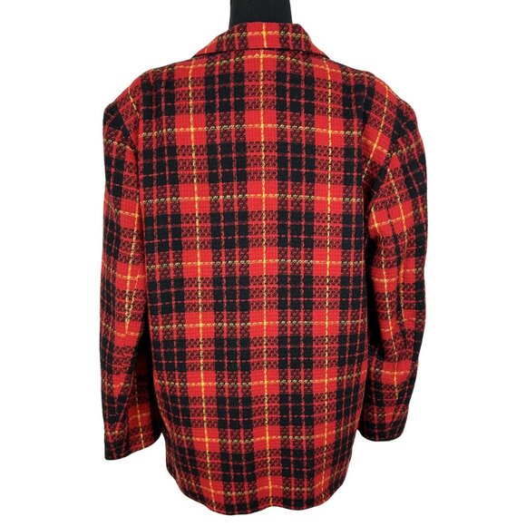 VINTAGE 80s Red Plaid Classic Tweed Blazer - Picture 6 of 10